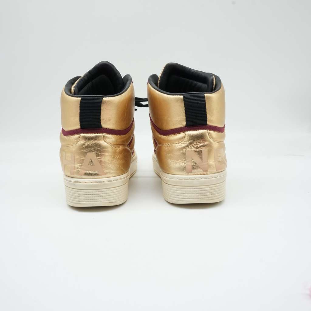 Chanel Ankle Strap Leather Trainers Gold Size 41 - 4