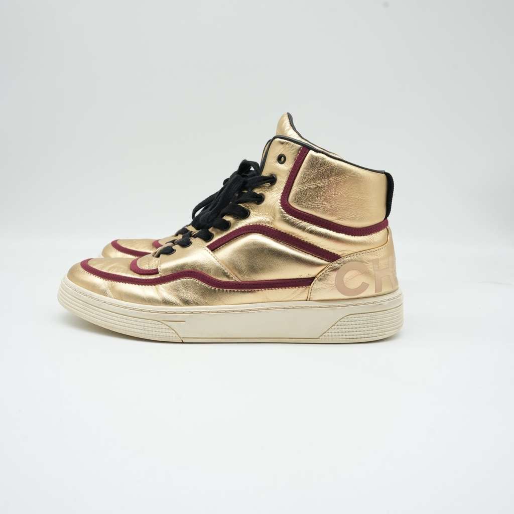 Chanel Ankle Strap Leather Trainers Gold Size 41 - Side view