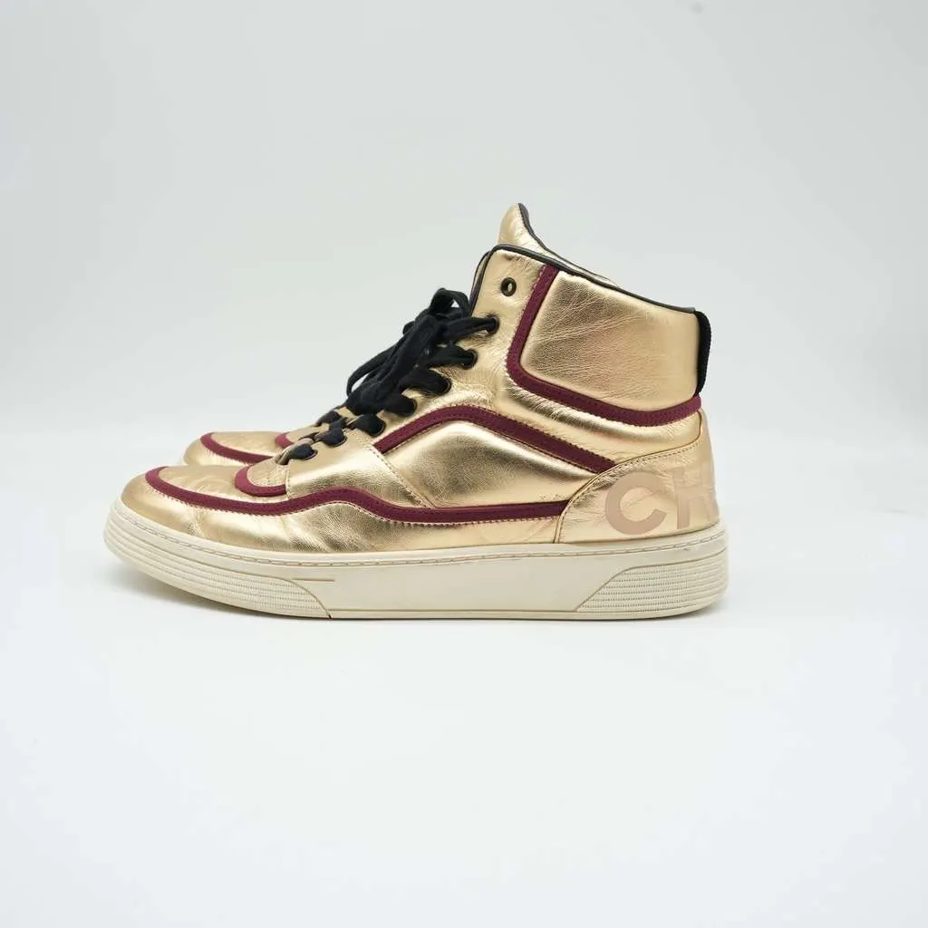 Chanel Ankle Strap Leather Trainers Gold Size 41 Gold Leather Good - Box View