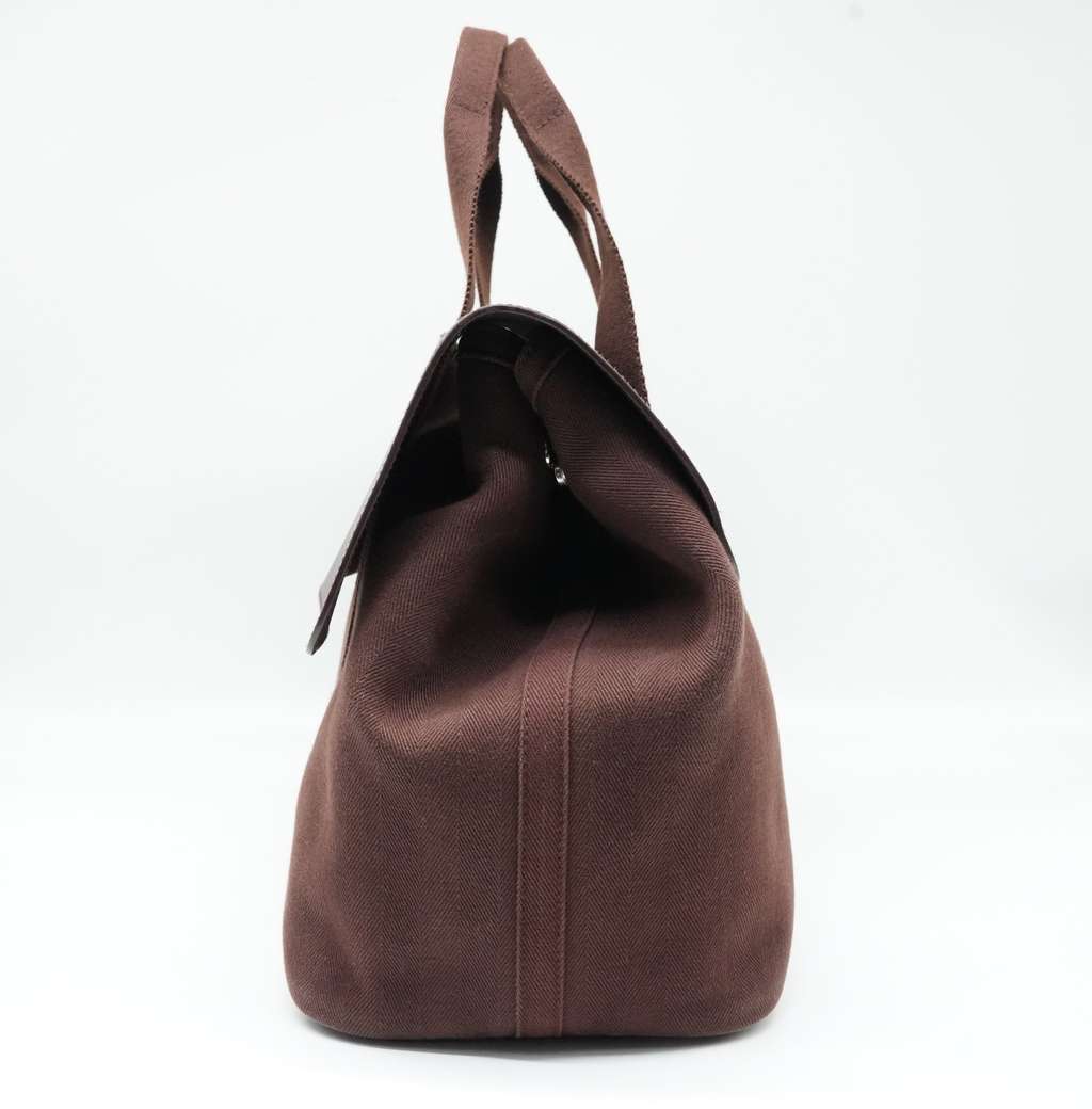 Hermès Valparaiso Leather Handbag Brown Leather Brown Canvas - Back view
