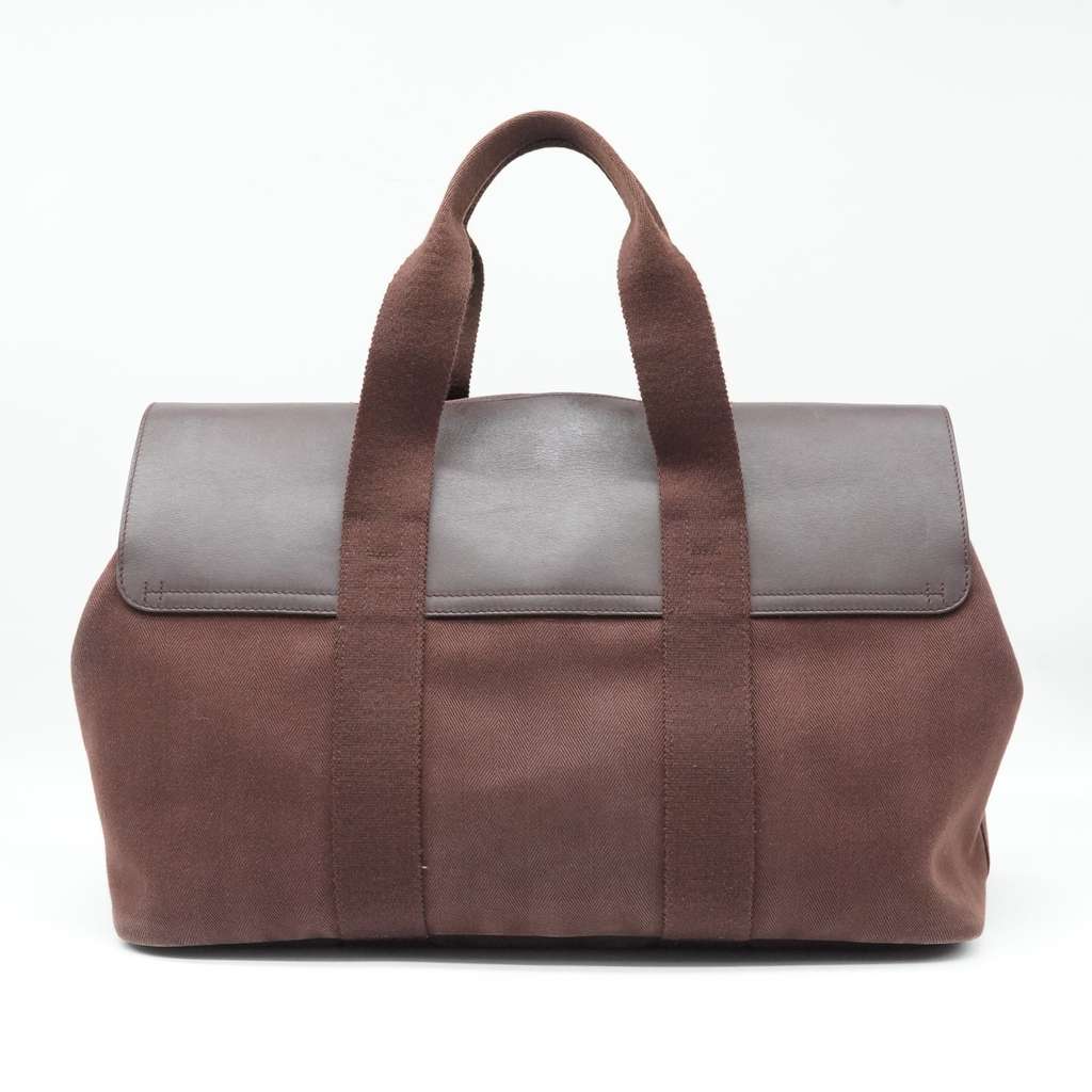 Hermès Valparaiso Leather Handbag Brown Leather Brown Canvas - Image 6
