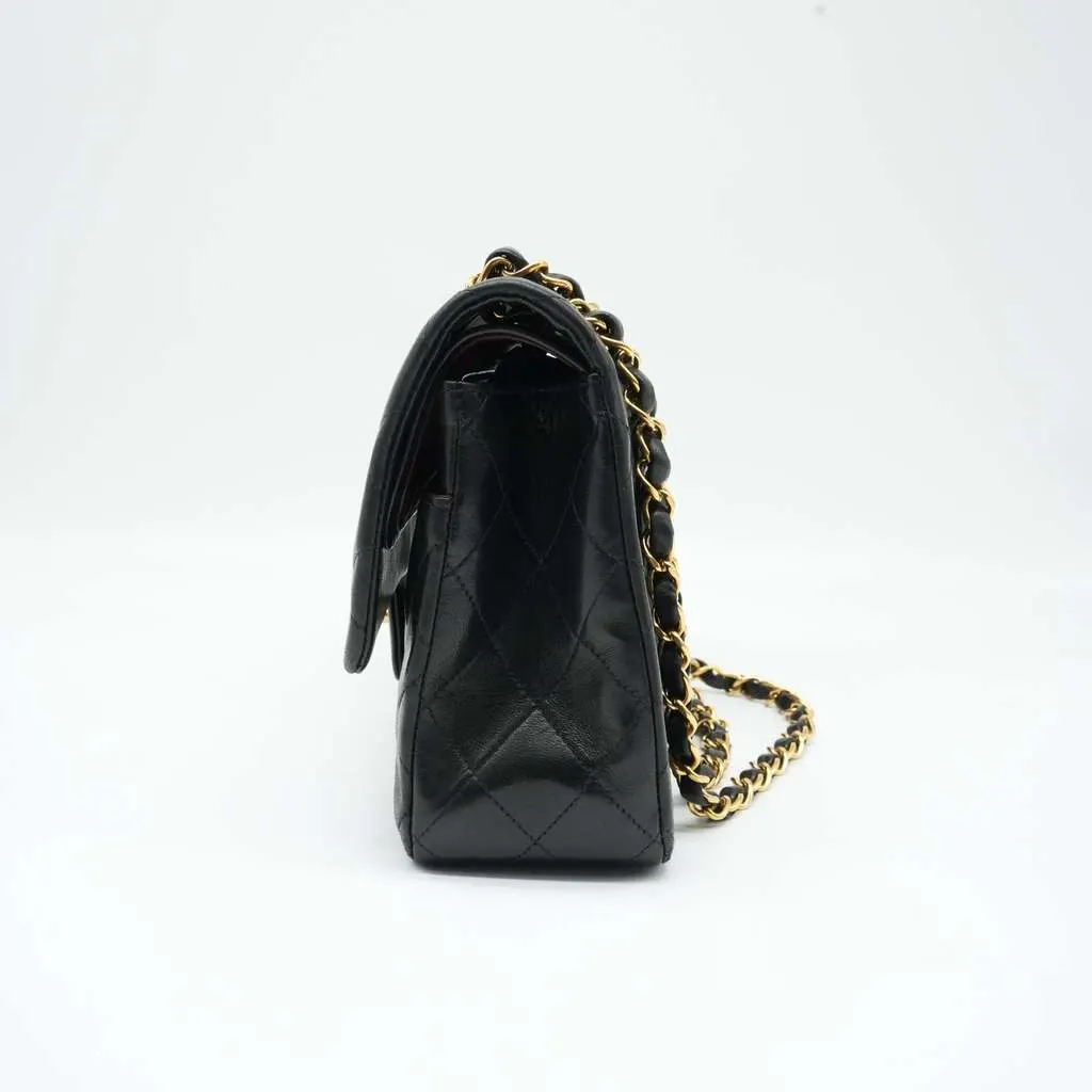 Chanel Classic Double Flap Medium 25 in Black Lambskin Leather and Gold Hardware Black Leather Good - Back View