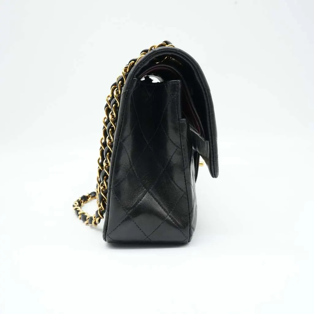Chanel Classic Double Flap Medium 25 in Black Lambskin Leather and Gold Hardware Black Leather Good - Model View