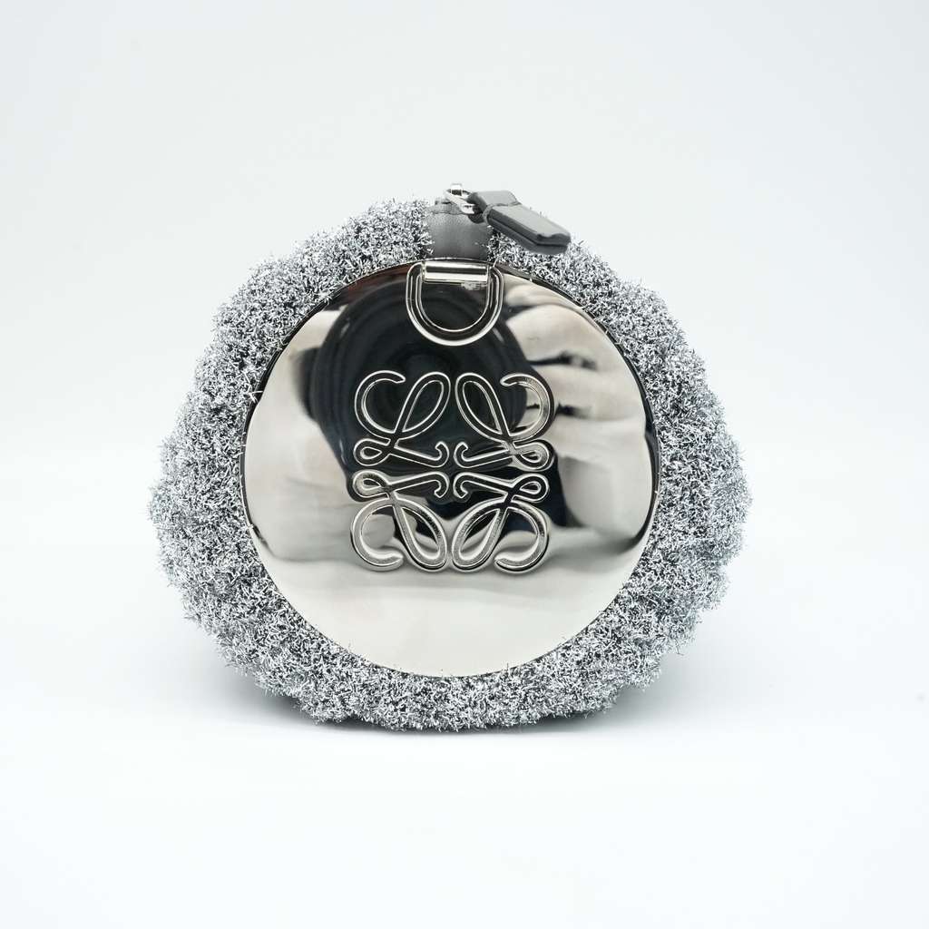 Loewe Bracelet Pouch Shoulder Bag Lurex Pleated Metallic Silver - Back view