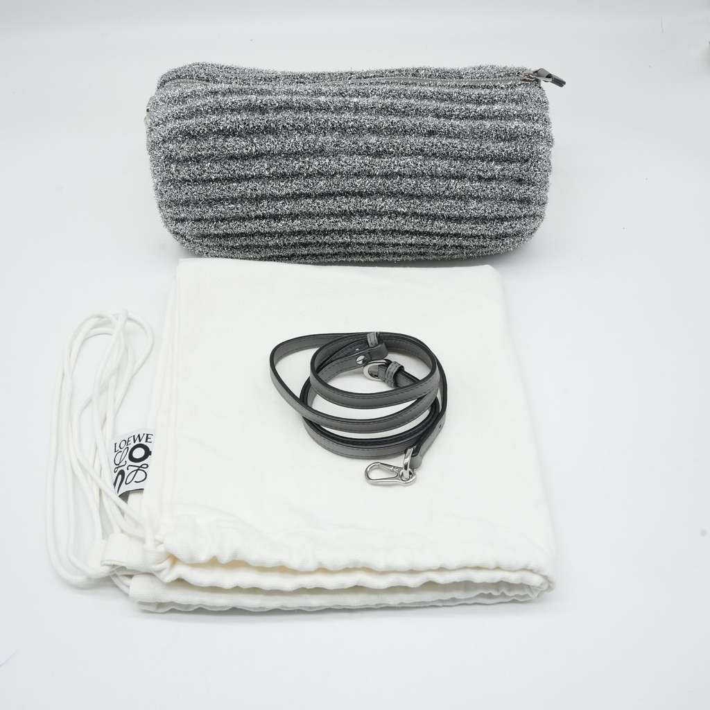 Loewe Bracelet Pouch Shoulder Bag Lurex Pleated Metallic Silver - Image 13