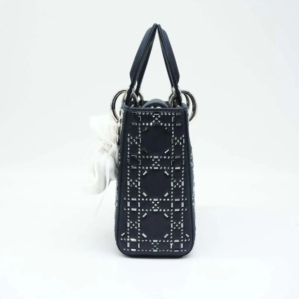 Dior Mini Lady Dior Bag Black Strass Cannage Satin M0500PRTC_M911 Black Leather Good - Back View