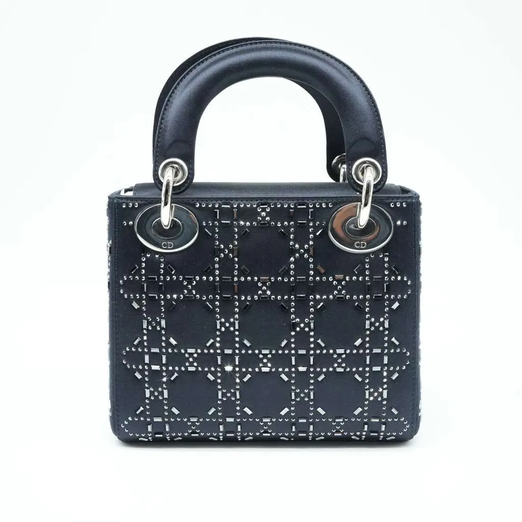 Dior Mini Lady Dior Bag Black Strass Cannage Satin M0500PRTC_M911 Black Leather Good - Inside View