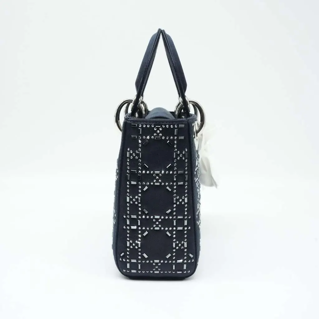 Dior Mini Lady Dior Bag Black Strass Cannage Satin M0500PRTC_M911 Black Leather Good - Model View