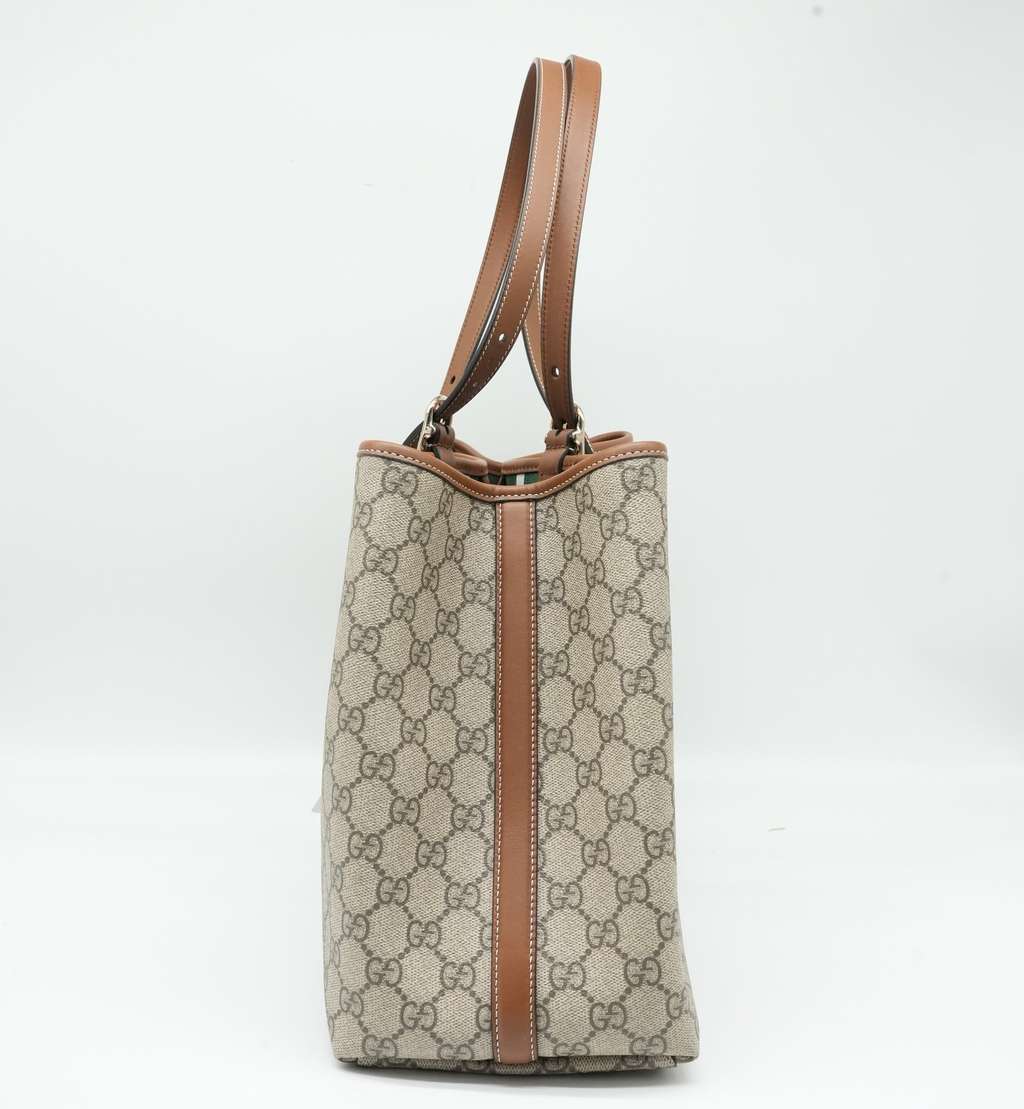 Gucci GG Emblem Large Tote Bag Variation Beige And Dark Brown Fabric - Back view