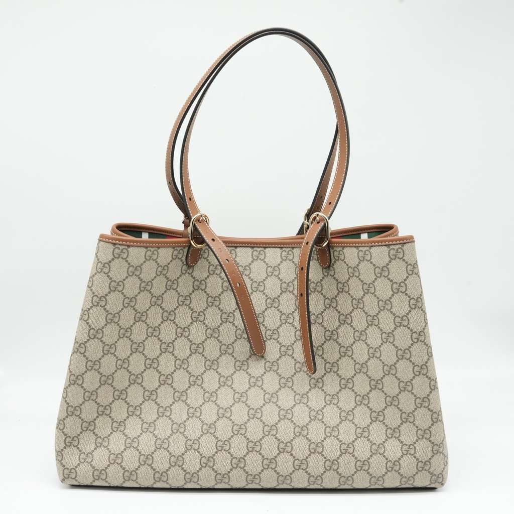 Gucci GG Emblem Large Tote Bag Variation Beige And Dark Brown Fabric - Image 6