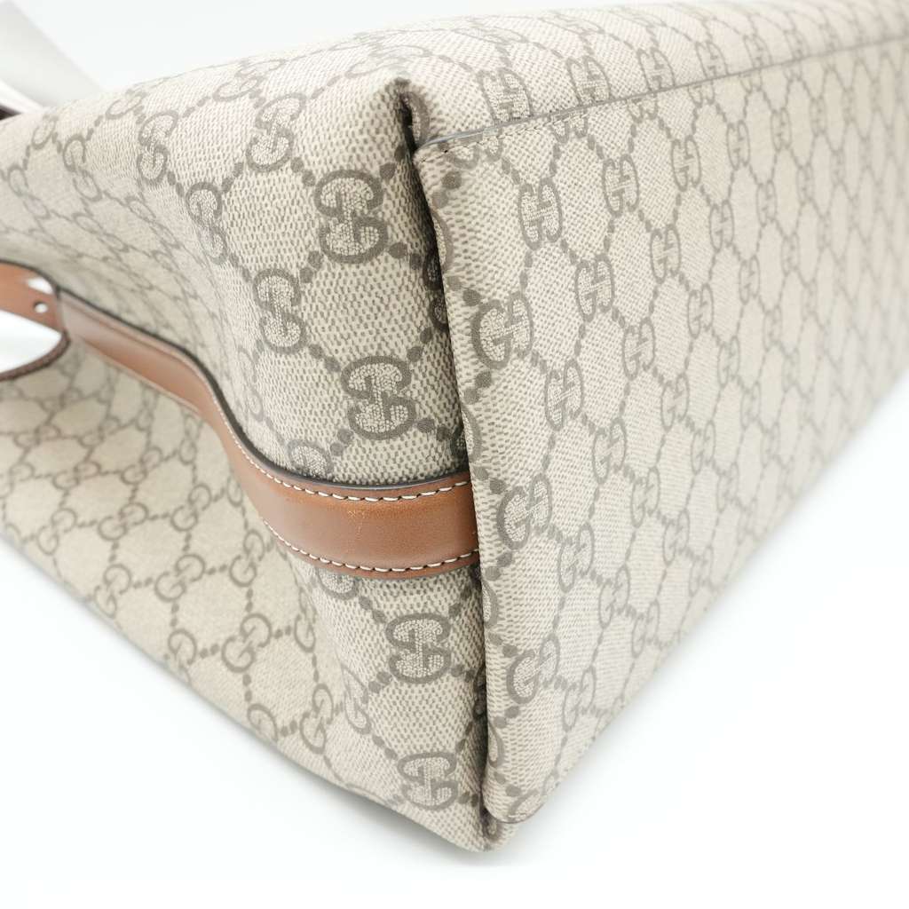 Gucci GG Emblem Large Tote Bag Variation Beige And Dark Brown Fabric - Detail 1
