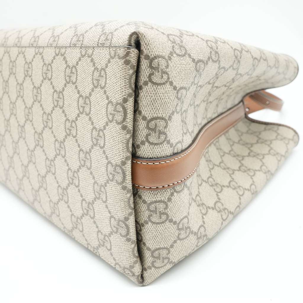 Gucci GG Emblem Large Tote Bag Variation Beige And Dark Brown Fabric - Detail 2