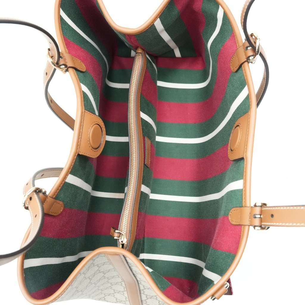 Gucci GG Emblem Large Tote Bag Variation Beige And Dark Brown Fabric - Image 10