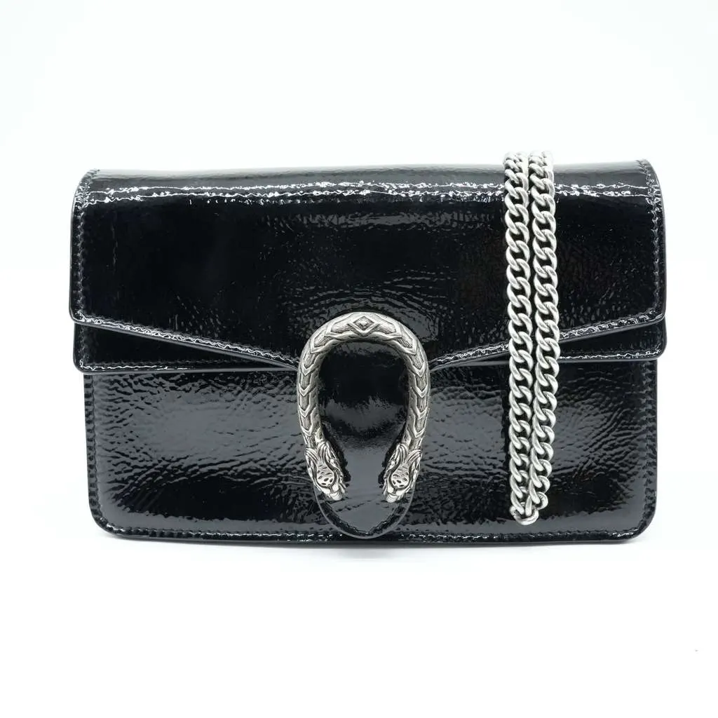 Gucci Super Mini Dionysus Bag in Patent Leather Black Black Fair - Back View