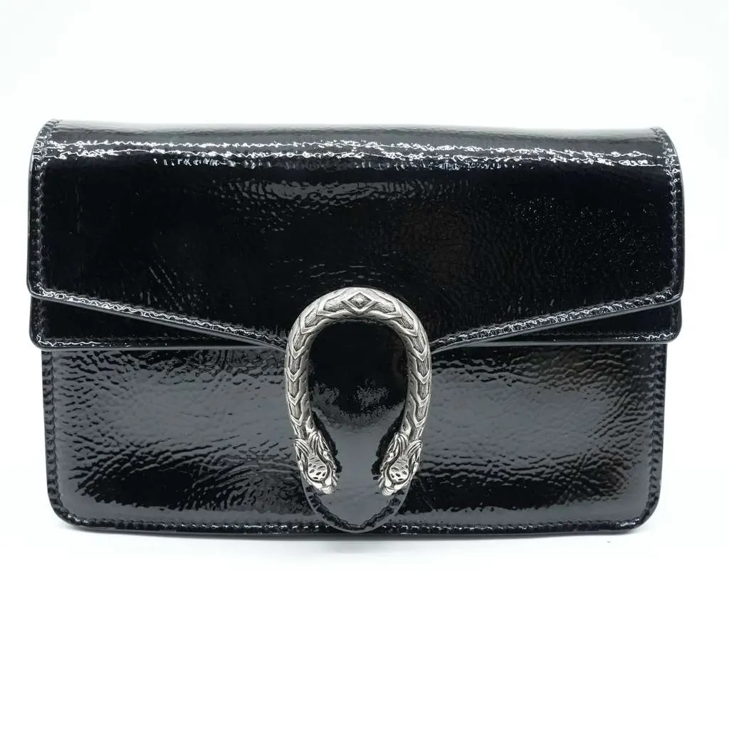 Gucci Super Mini Dionysus Bag in Patent Leather Black Black Fair - Inside View