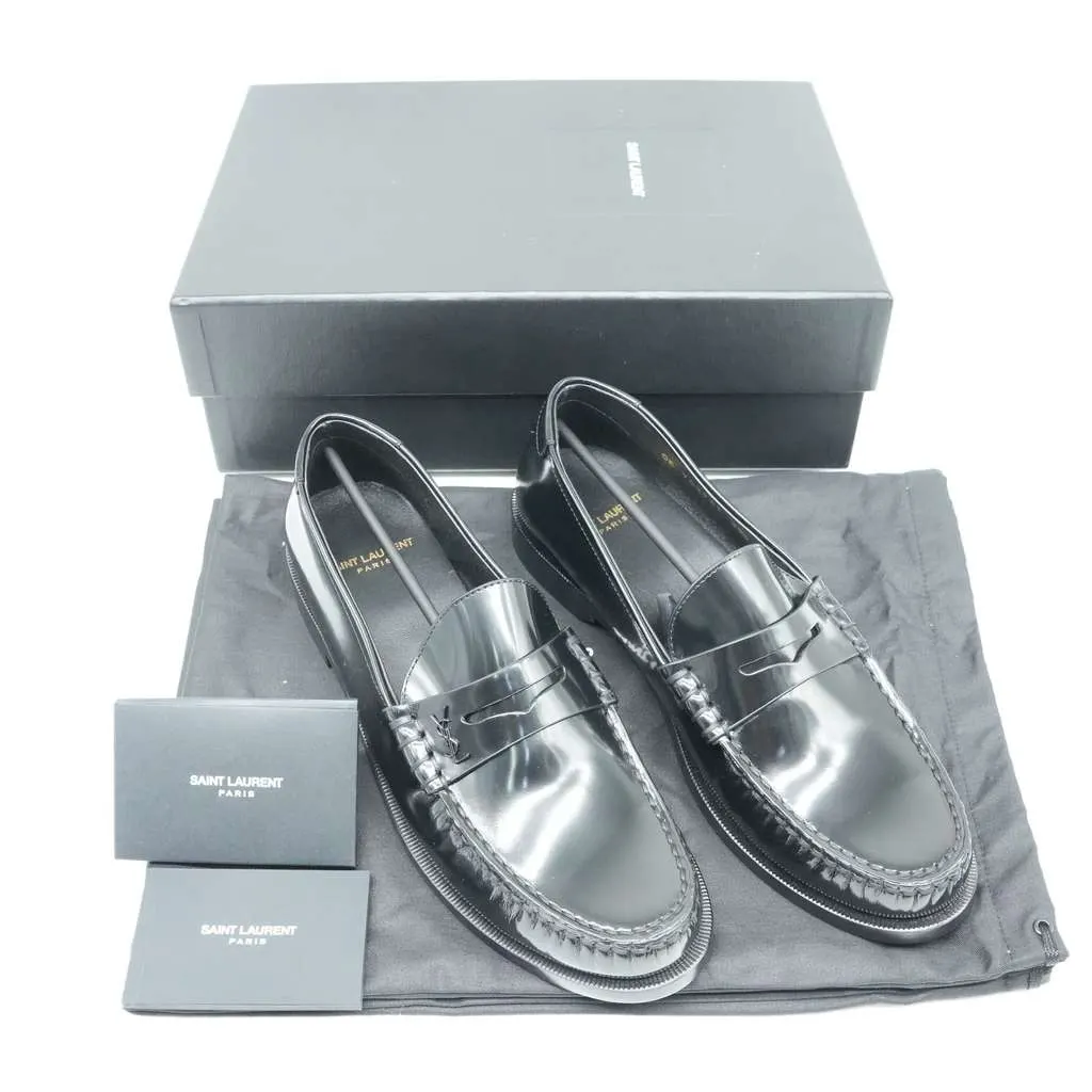 Saint Laurent Penny Loafers Black Leather Size 39.5 Black Leather Good - Front View