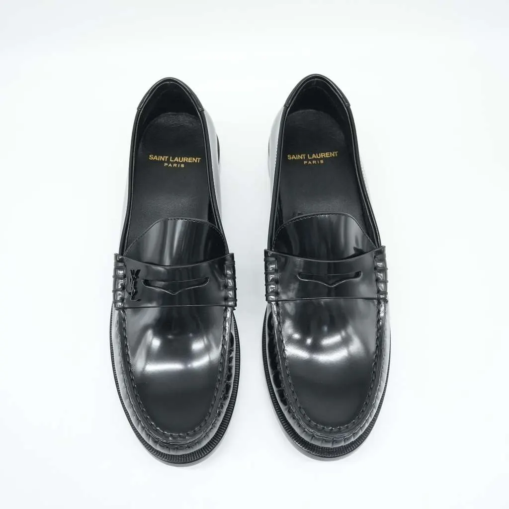 Saint Laurent Penny Loafers Black Leather Size 39.5 Black Leather Good - Model View