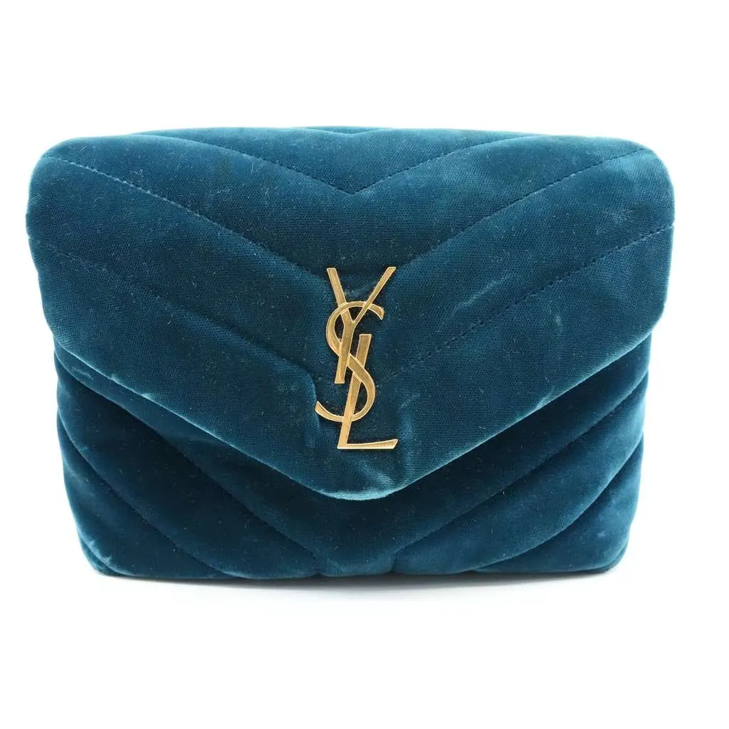 Yves Saint Laurent Women's Loulou Handbag Velvet Green Green Velvet Good - Front View