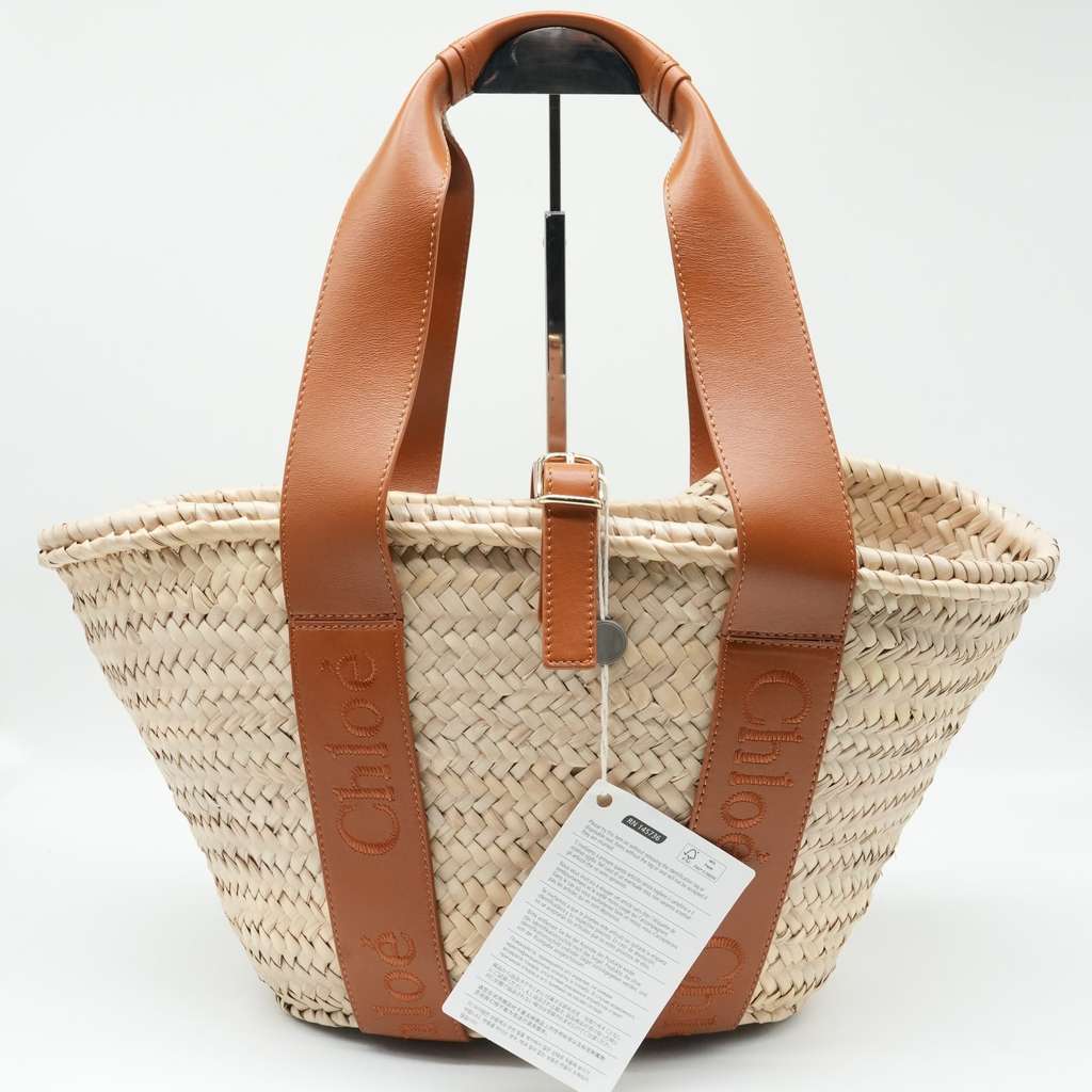 Chloé Woody Basket Bag Sense Raffia Calf Leather
