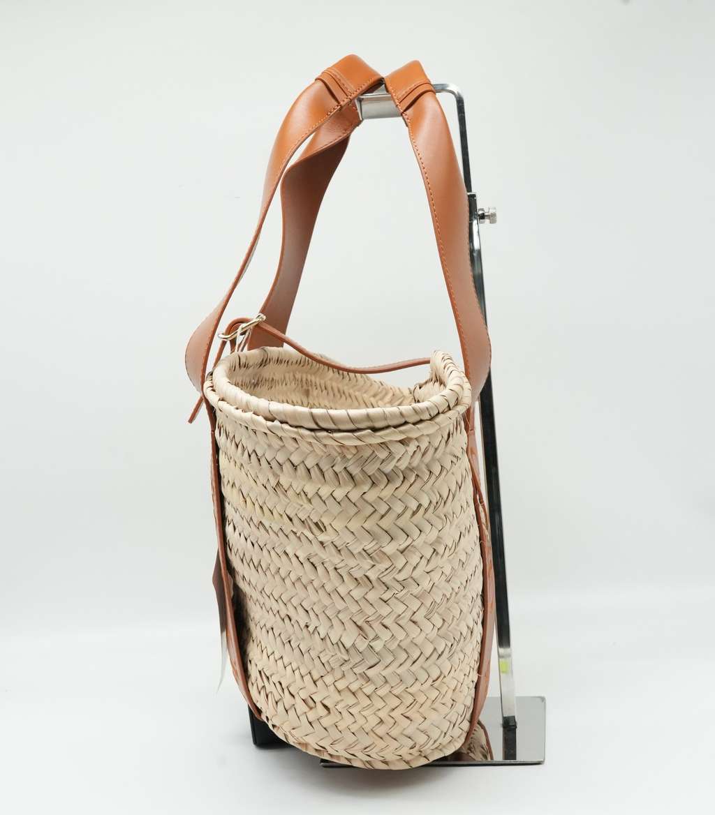 Chloé Woody Basket Bag Sense Raffia Calf Leather - Back view