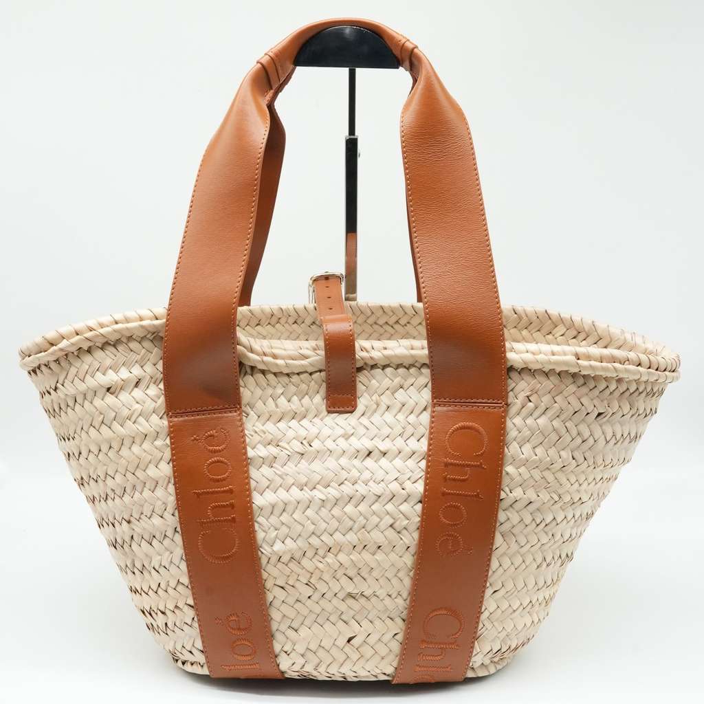 Chloé Woody Basket Bag Sense Raffia Calf Leather - Image 6