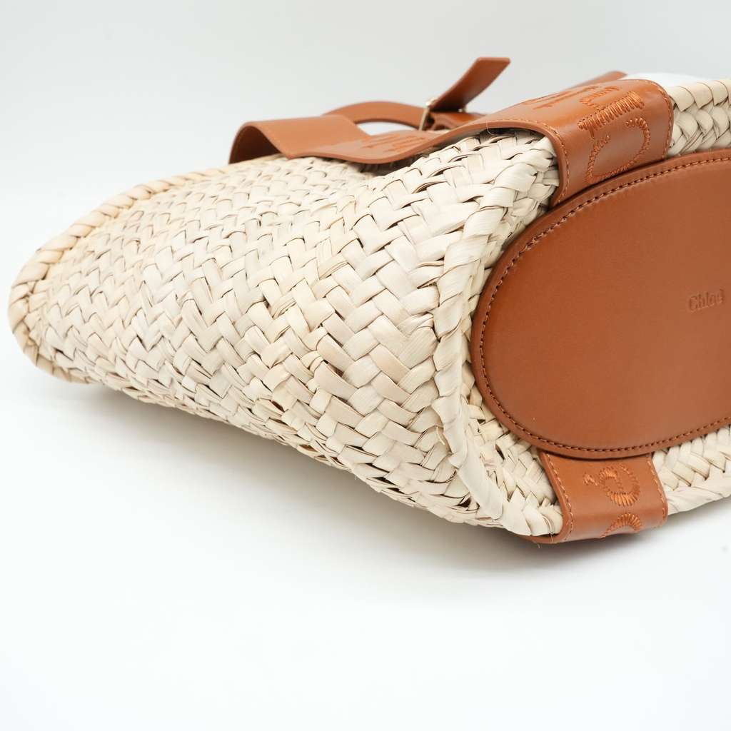 Chloé Woody Basket Bag Sense Raffia Calf Leather - Detail 1