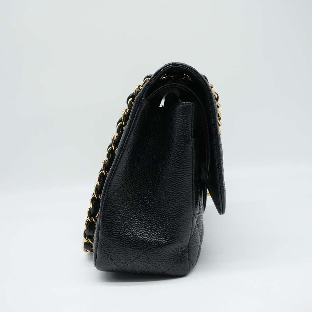 Chanel 30 Double Flap Caviiar Gold HW Black Bag - Back view