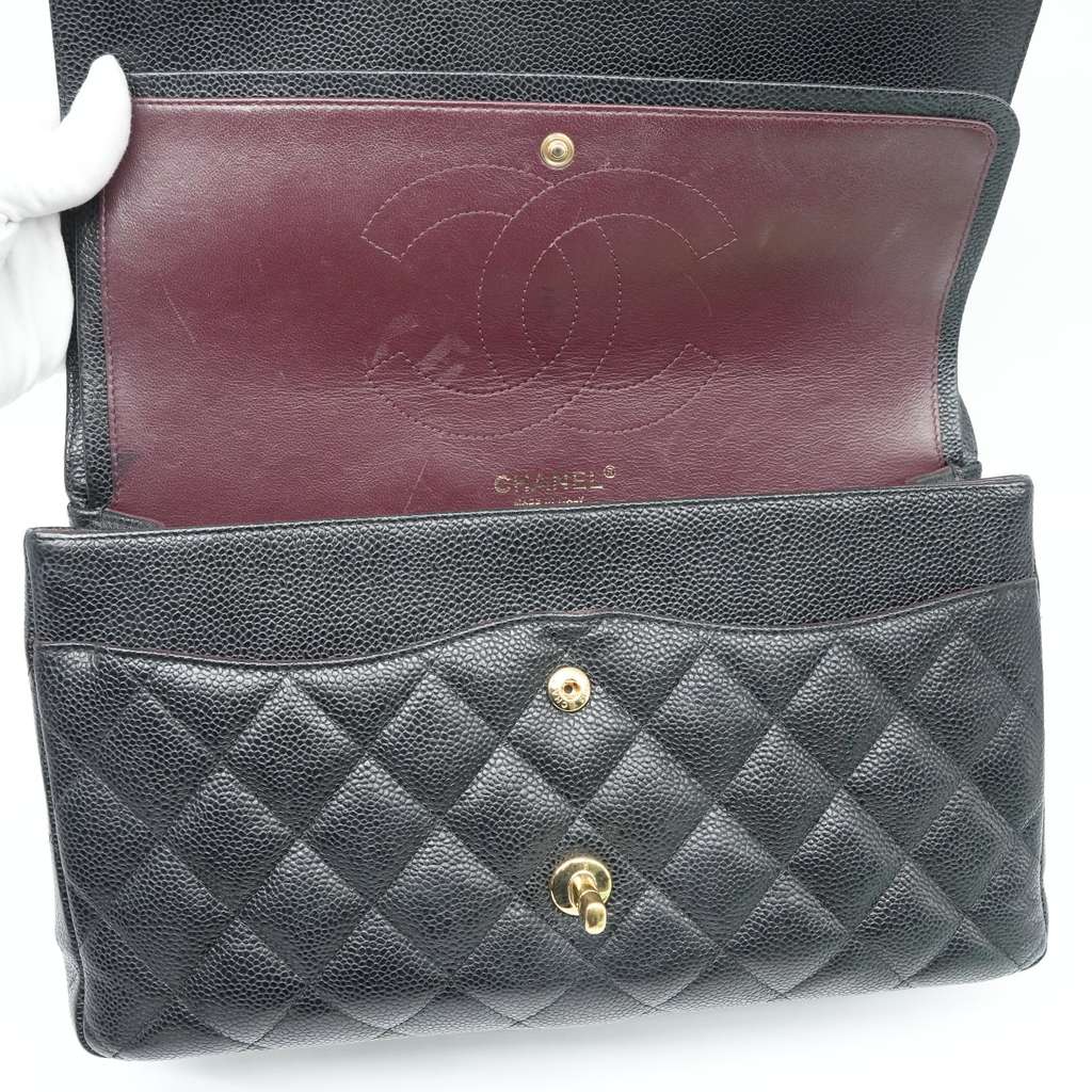 Chanel 30 Double Flap Caviiar Gold HW Black Bag - Image 13