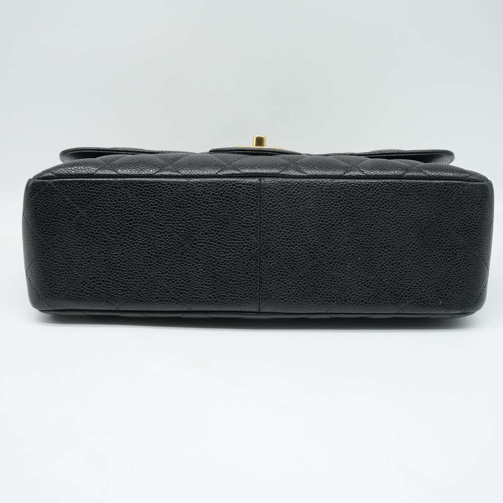Chanel 30 Double Flap Caviiar Gold HW Black Bag - Side view