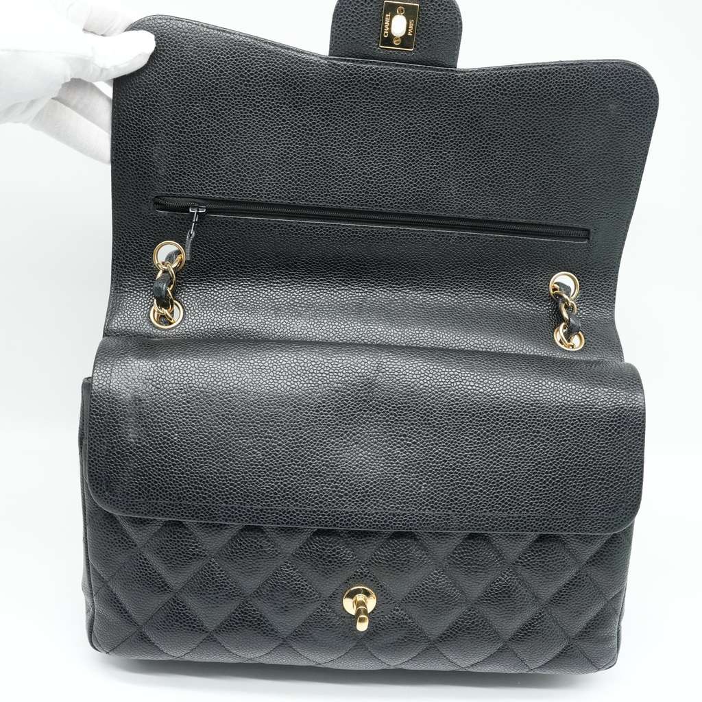 Chanel 30 Double Flap Caviiar Gold HW Black Bag - Image 10