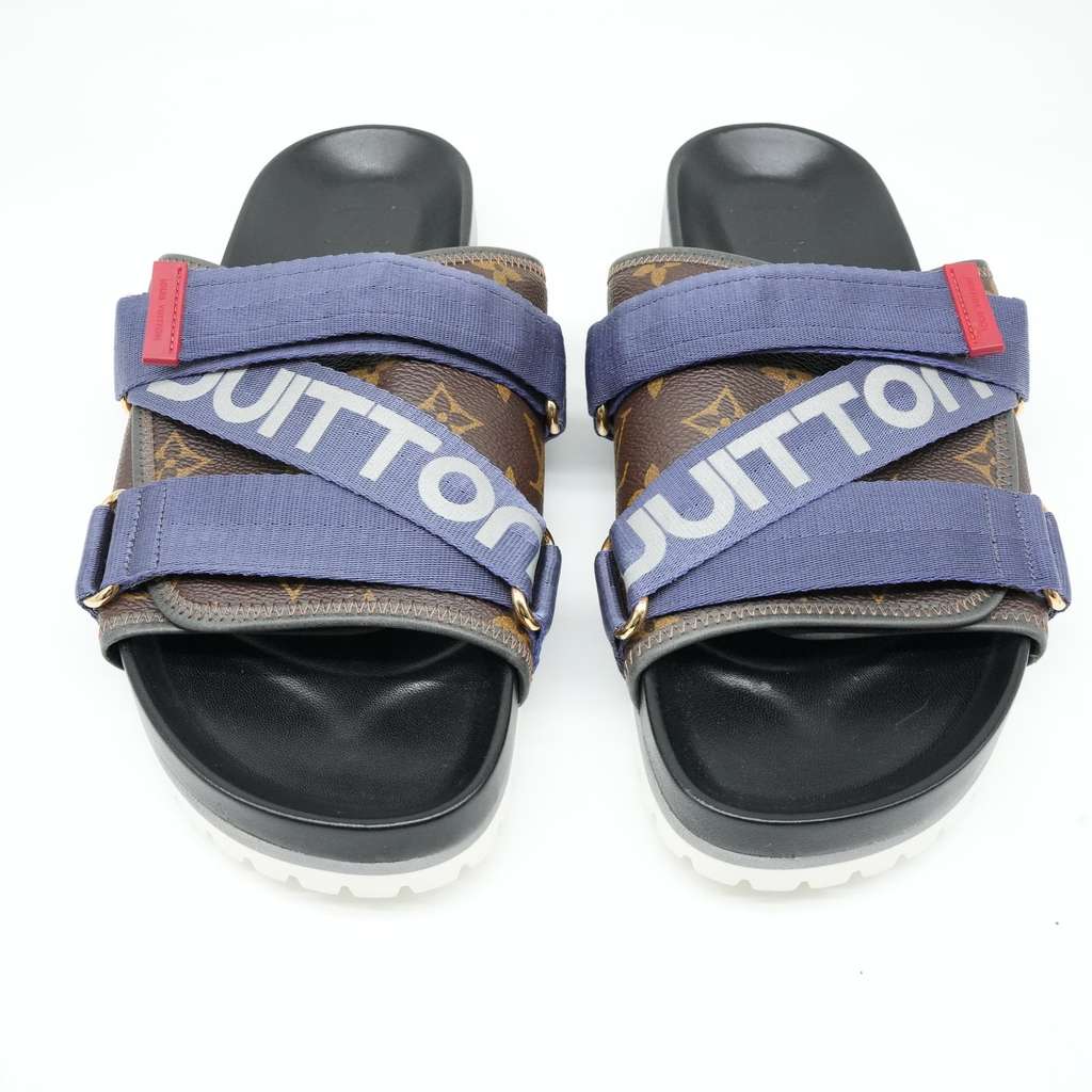 Louis Vuitton Brown Monogram Canvas and Leather Honolulu Slide Sandals Size 9.5