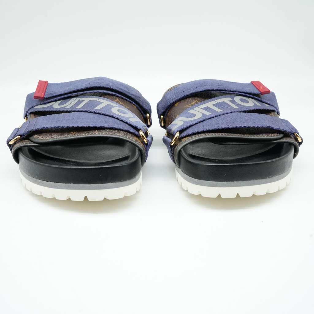 Louis Vuitton Brown Monogram Canvas and Leather Honolulu Slide Sandals Size 9.5 - Back view