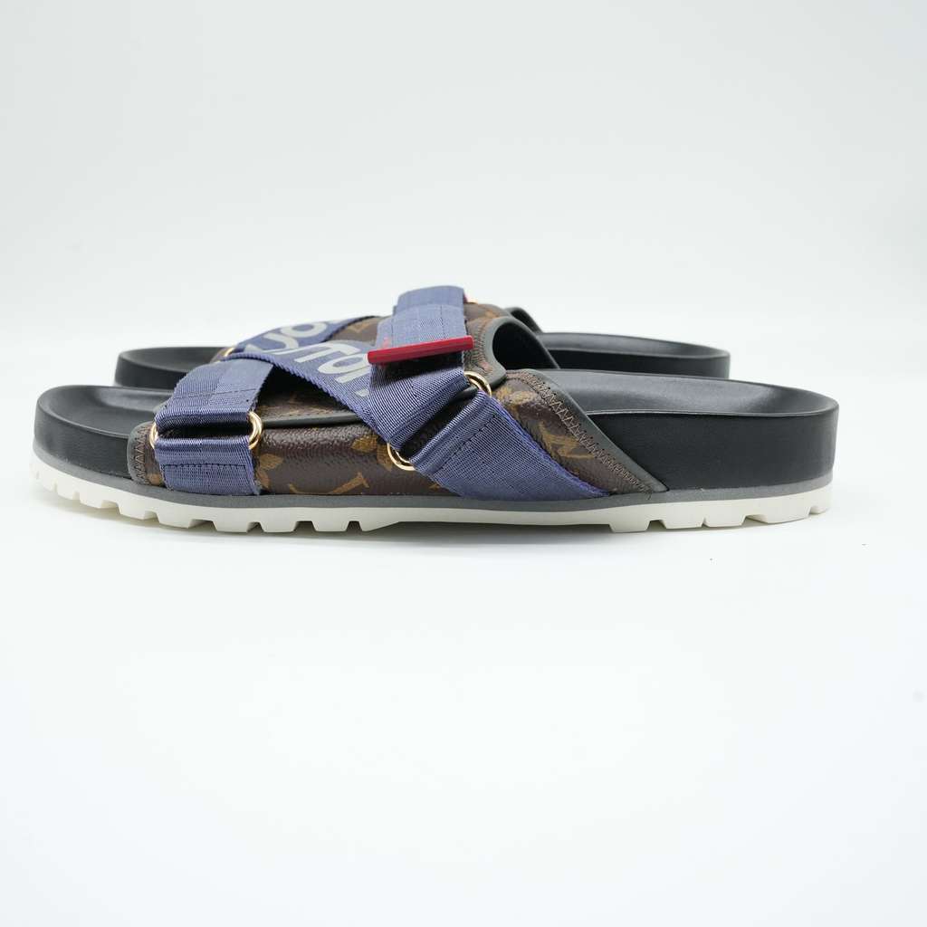Louis Vuitton Brown Monogram Canvas and Leather Honolulu Slide Sandals Size 9.5 - Detail 1