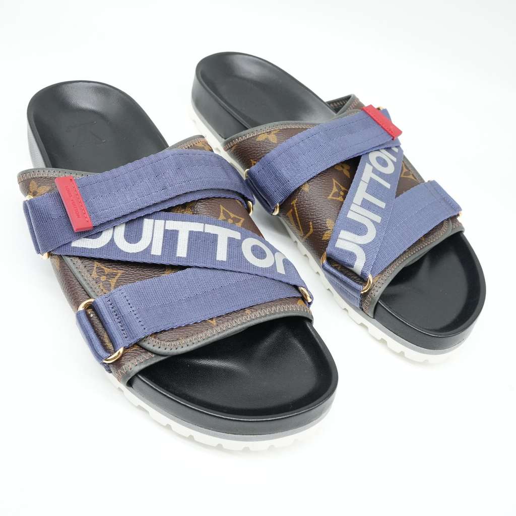Louis Vuitton Brown Monogram Canvas and Leather Honolulu Slide Sandals Size 9.5 - Detail 2