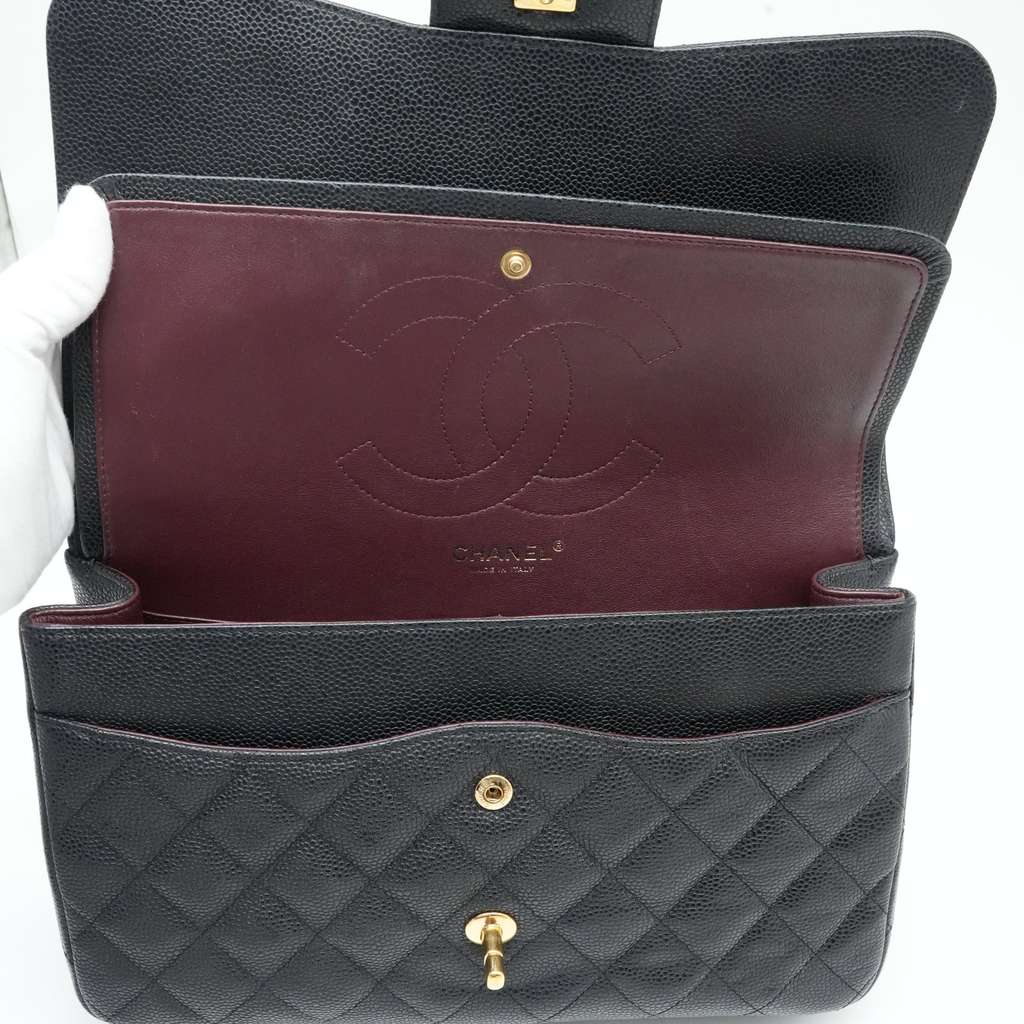 Chanel Black Jumbo Classic Double Flap Bag Quilted Caviar Leather - Image 13