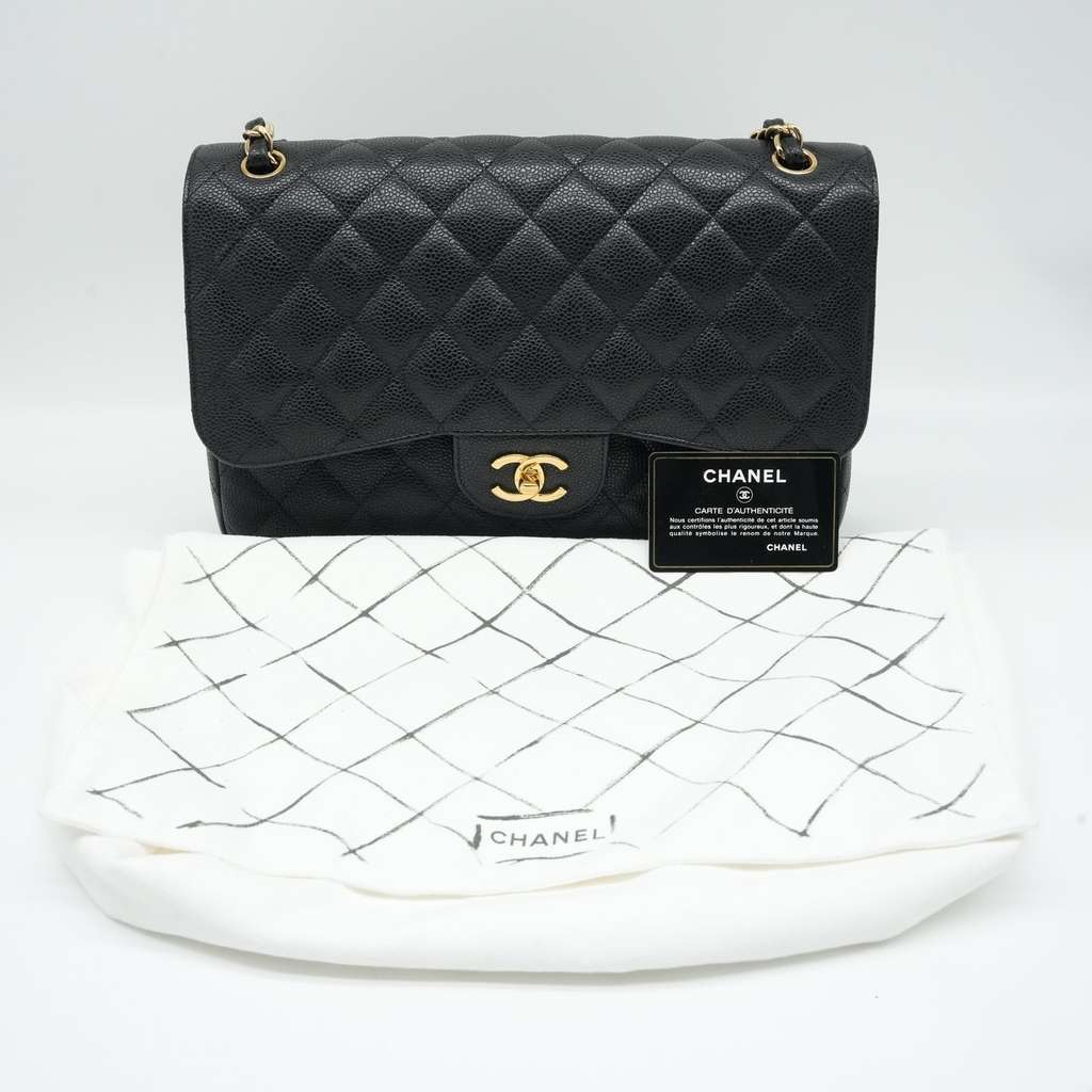 Chanel Black Jumbo Classic Double Flap Bag Quilted Caviar Leather - Image 20