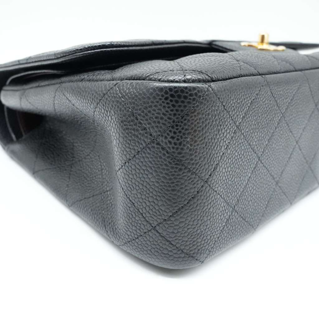 Chanel Black Jumbo Classic Double Flap Bag Quilted Caviar Leather - Detail 2