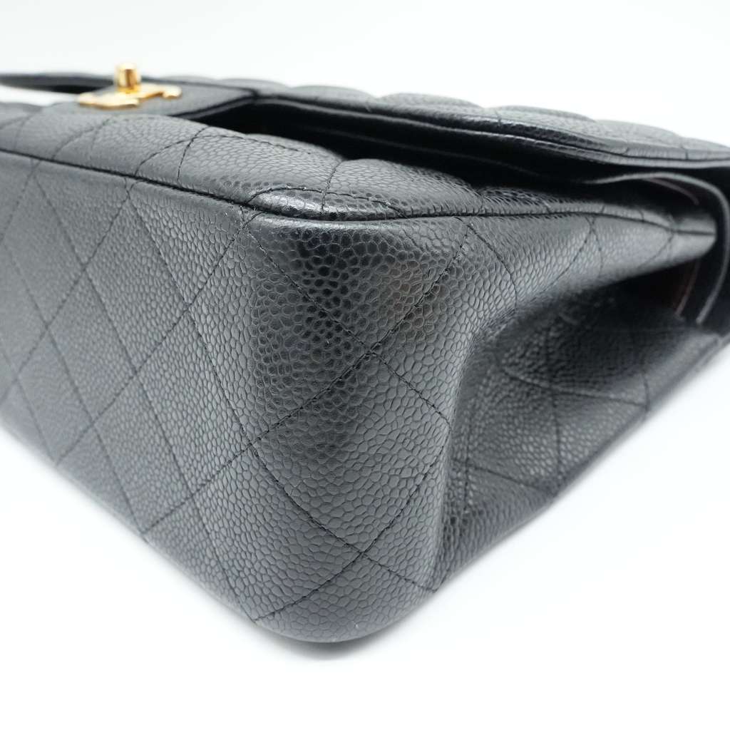 Chanel Black Jumbo Classic Double Flap Bag Quilted Caviar Leather - Image 10
