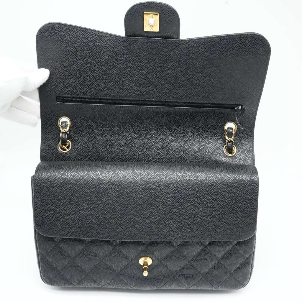 Chanel Black Jumbo Classic Double Flap Bag Quilted Caviar Leather - Image 12