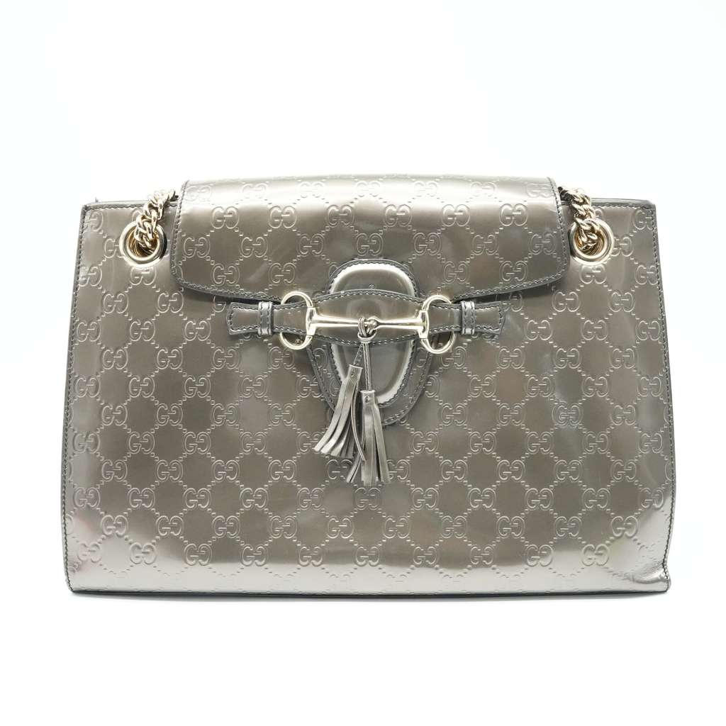 Gucci Guccissima Patent Leather Medium Emily Chain Shoulder Bag Brown - Side view