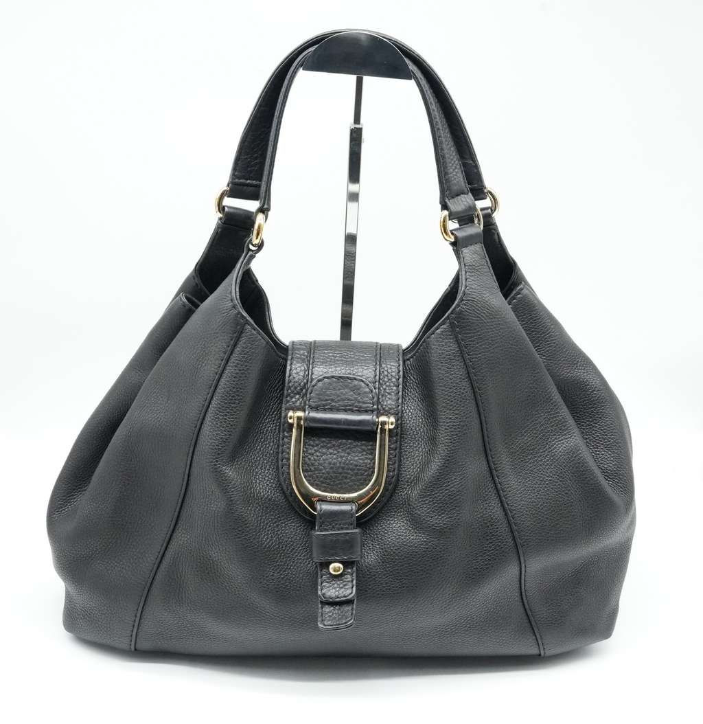 Gucci Black Pebbled Calfskin Leather Greenwich Medium Shoulder Bag