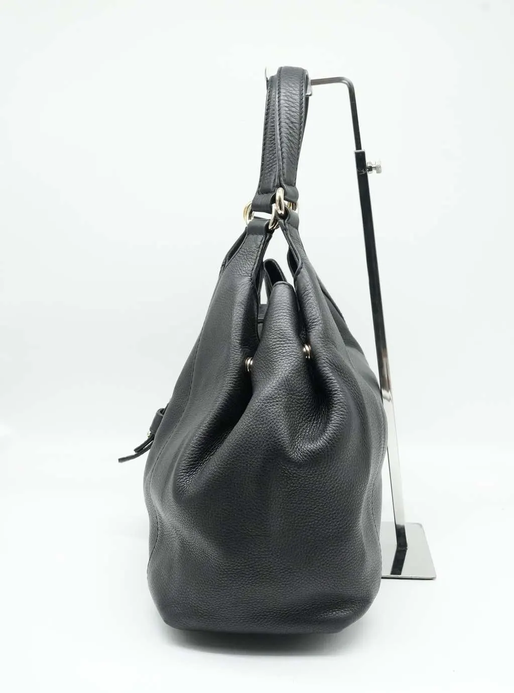 Gucci Black Pebbled Calfskin Leather Greenwich Medium Shoulder Bag Black Fair - Back View