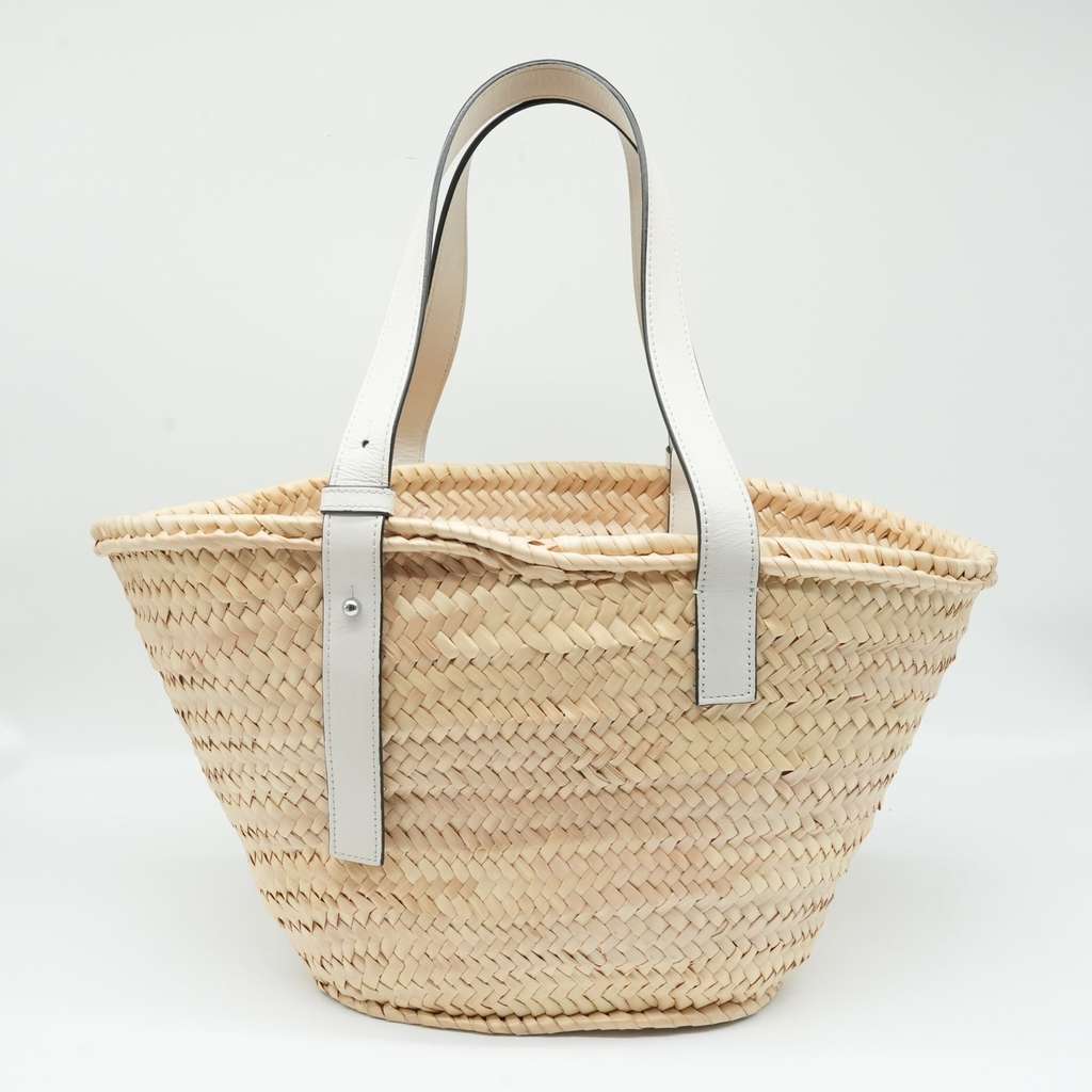 Loewe Basket Bag Beige/White Woven Raffia and Leather - Back view