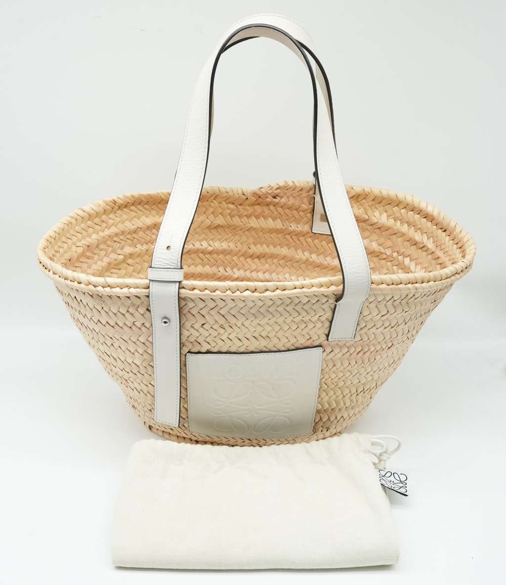 Loewe Basket Bag Beige/White Woven Raffia and Leather - Image 13