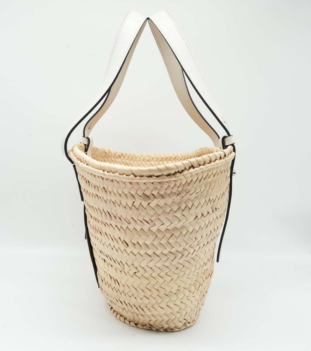 Loewe Basket Bag Beige/White Woven Raffia and Leather - Image 6