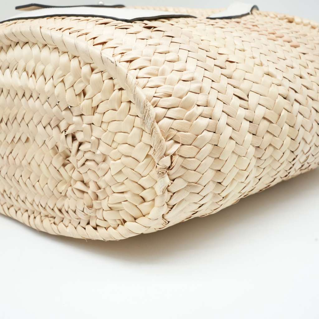 Loewe Basket Bag Beige/White Woven Raffia and Leather - Detail 2