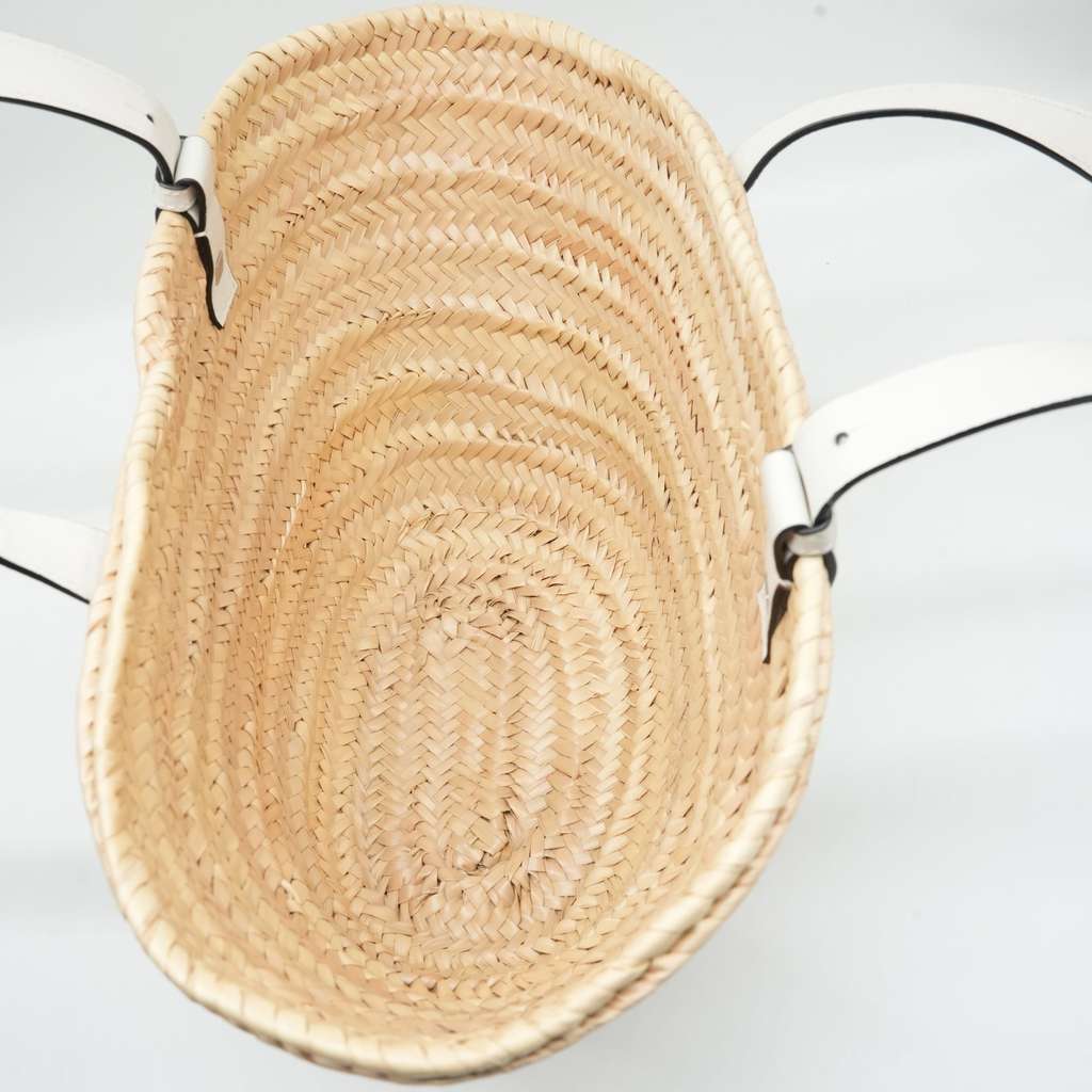 Loewe Basket Bag Beige/White Woven Raffia and Leather - Image 12