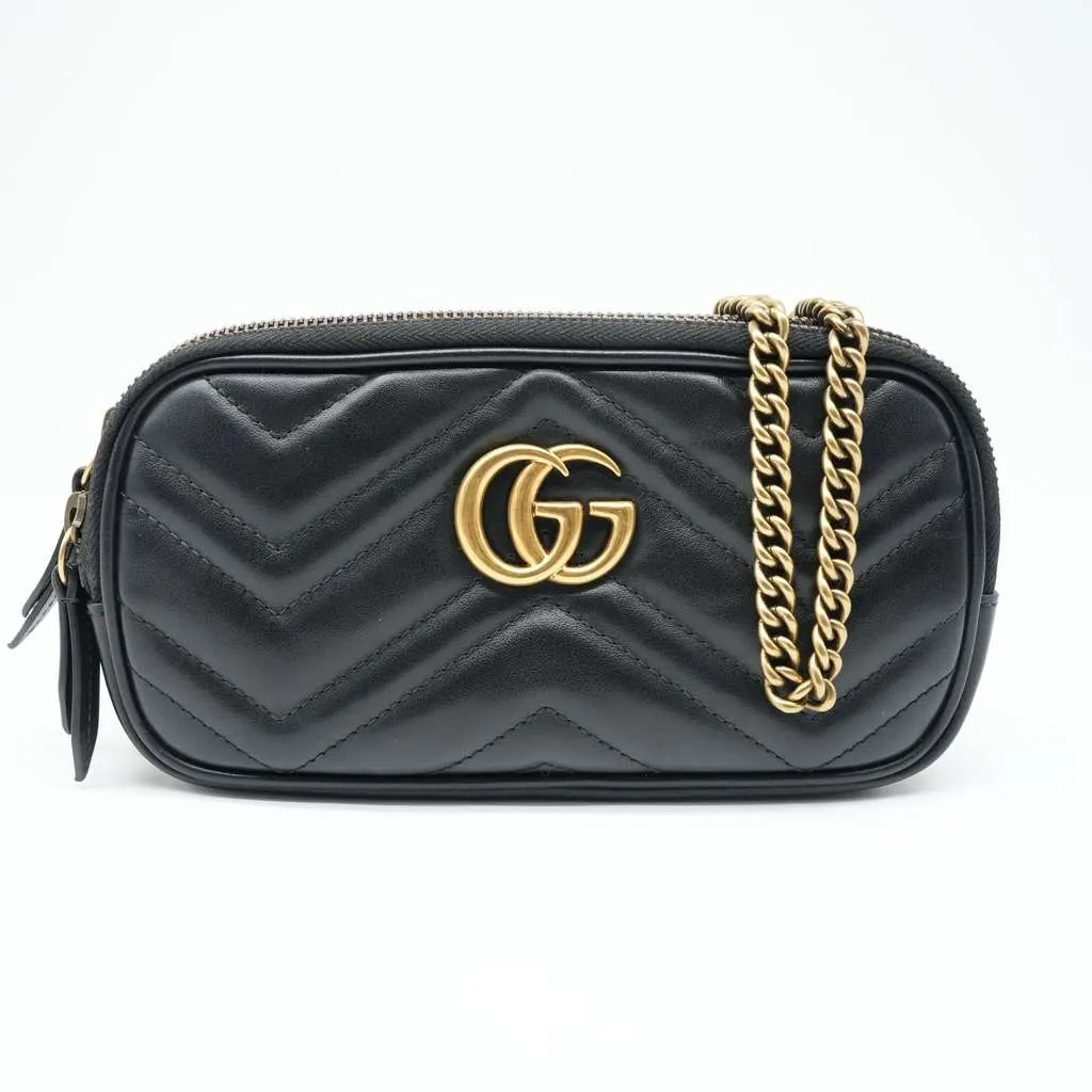 Gucci GG Marmont Triple Zip Bag Black Leather Fair - Front View