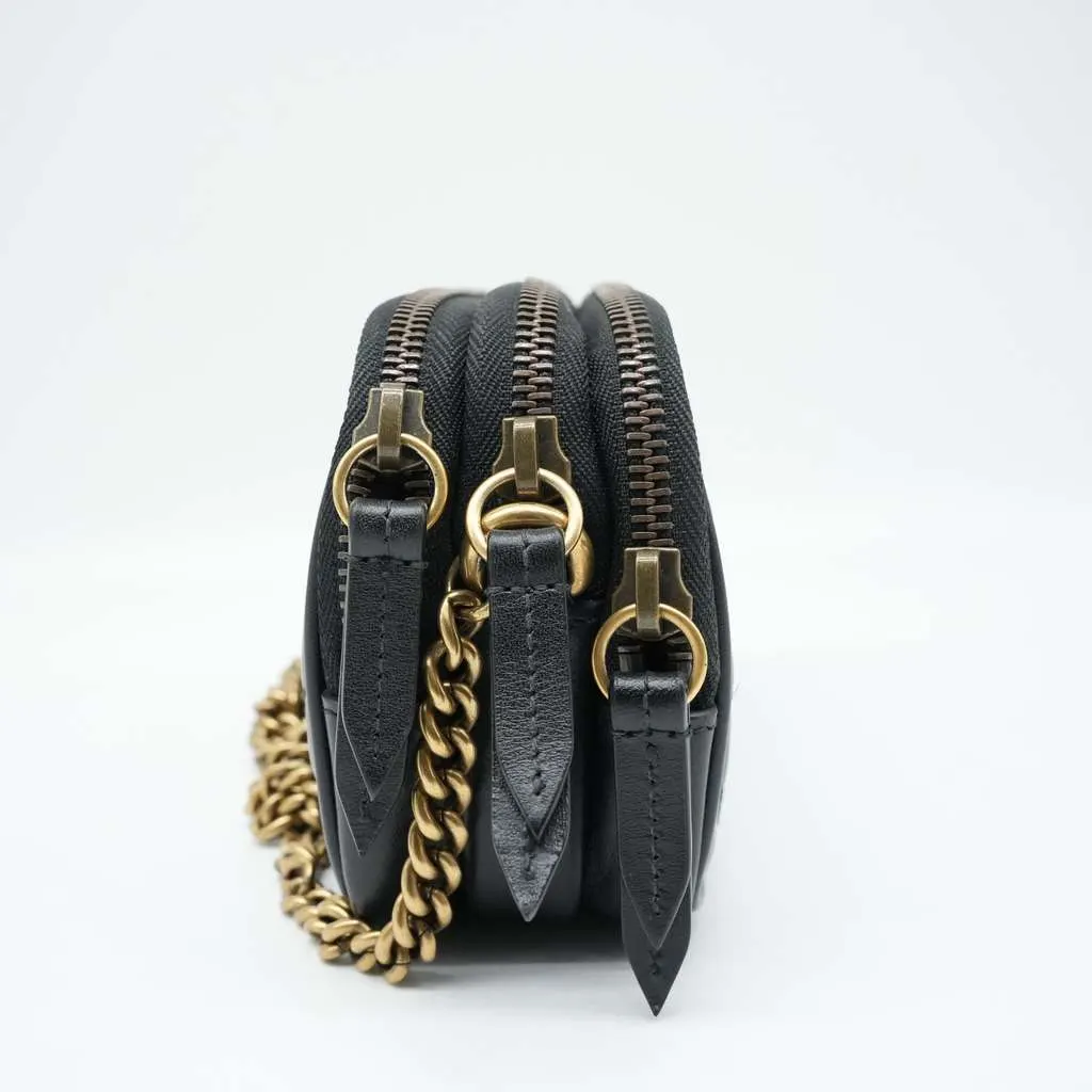 Gucci GG Marmont Triple Zip Bag Black Leather Fair - Model View