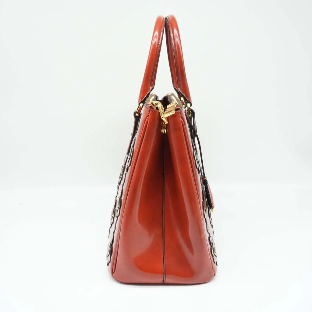 Prada Galleria Saffiano Vernic Pattent Leather Bag Orange Fair - Back View